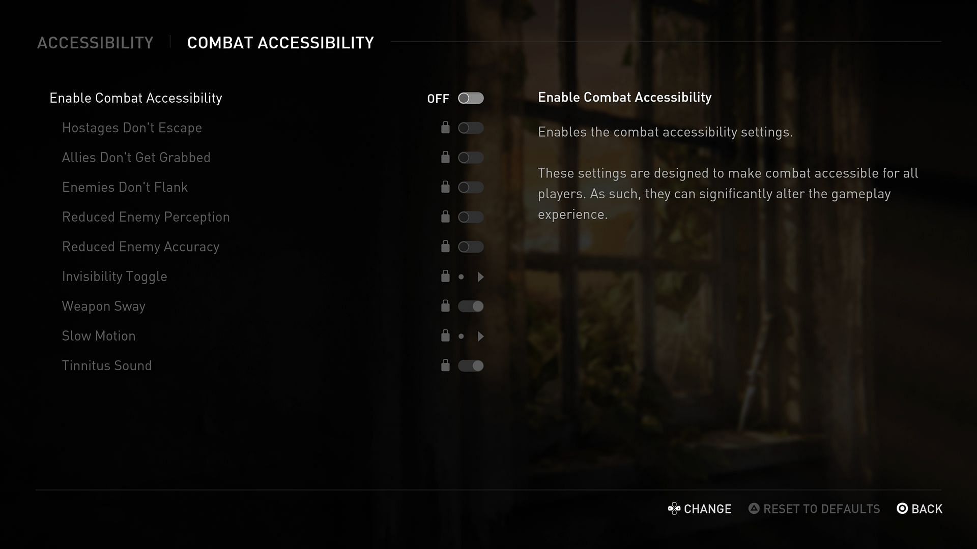 There are also combat options for greater accessibility, for those with disabilities, or who find the game too difficult (Image via Naughty Dog)