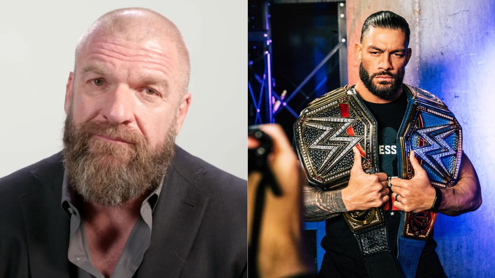 Triple H (left); Roman Reigns (right)
