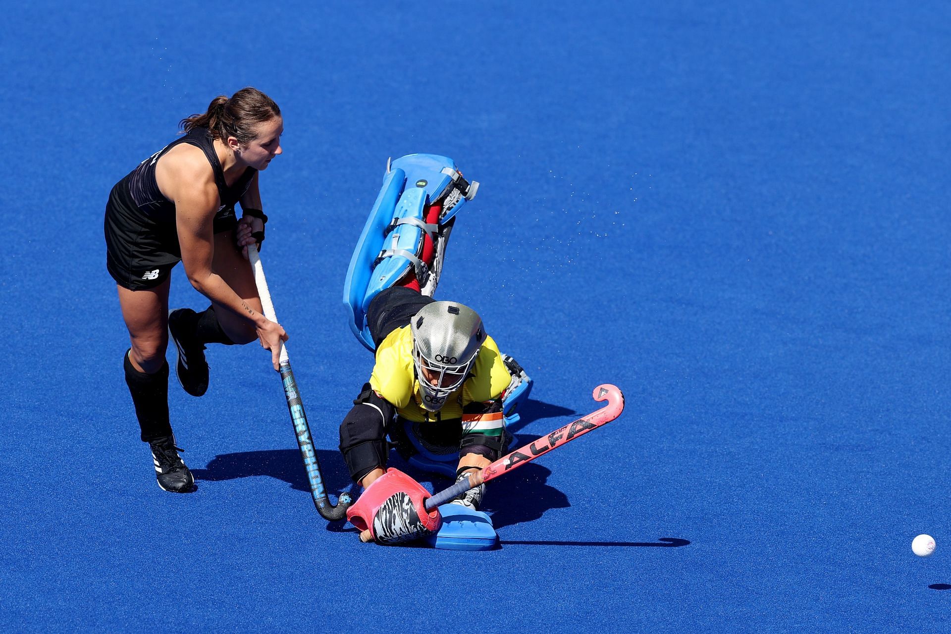 India&#039;s Savita Punia saves a shot from New Zealand&#039;s Olivia Shannon. (PC: Getty Images)