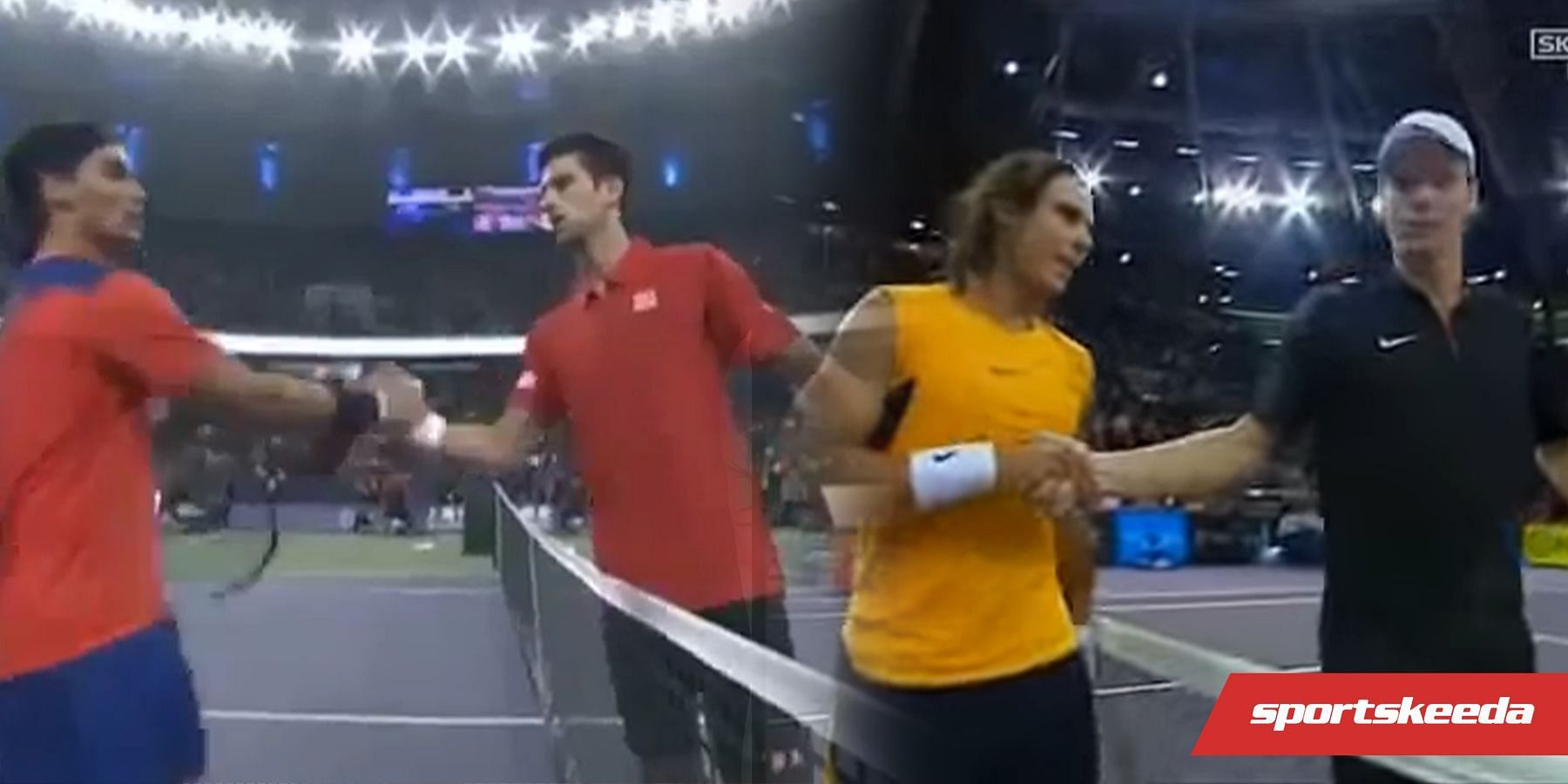 Rafael Nadal (far right) and Novak Djokovic (far left) have been involved in some of the coldest handshakes in men&#039;s tennis
