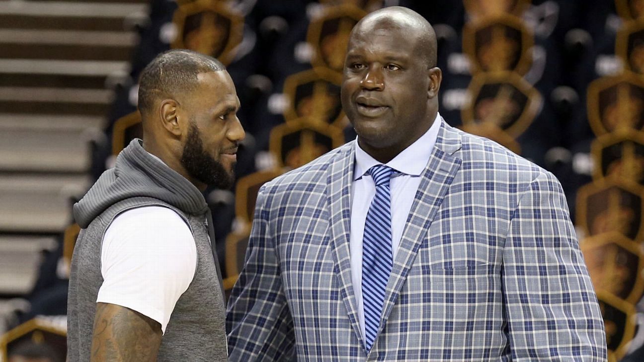LeBron James and Shaquille O&#039;Neal meet up before a game [Source: ESPN]