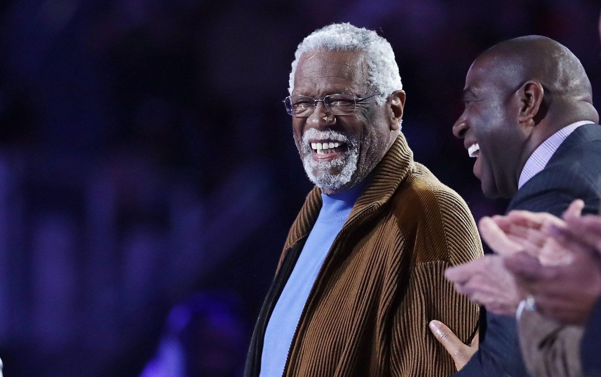 Revisited: Boston Celtics legend Bill Russell has a gala time with fellow  NBA legends Magic Johnson and Larry Bird at 1997 All-Star weekend