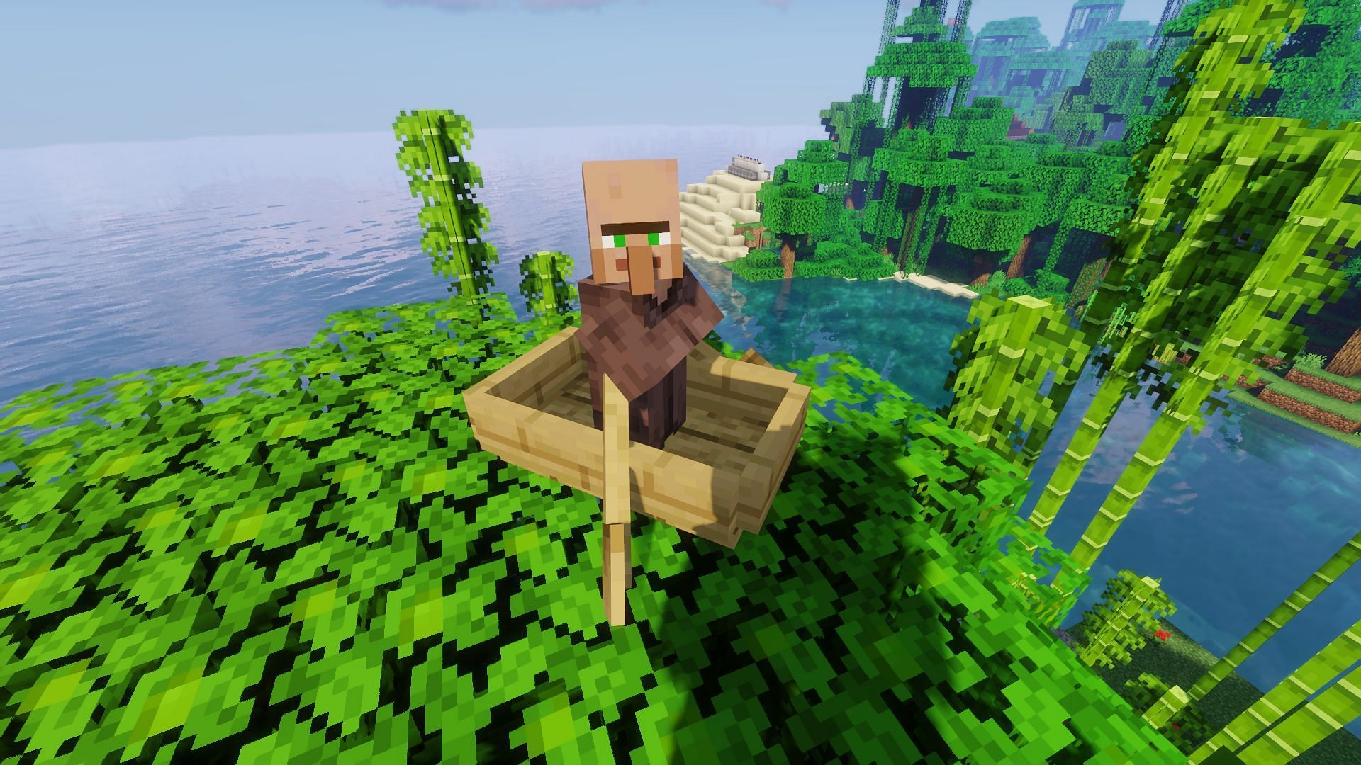An example of a villager on a boat (Image via Minecraft)