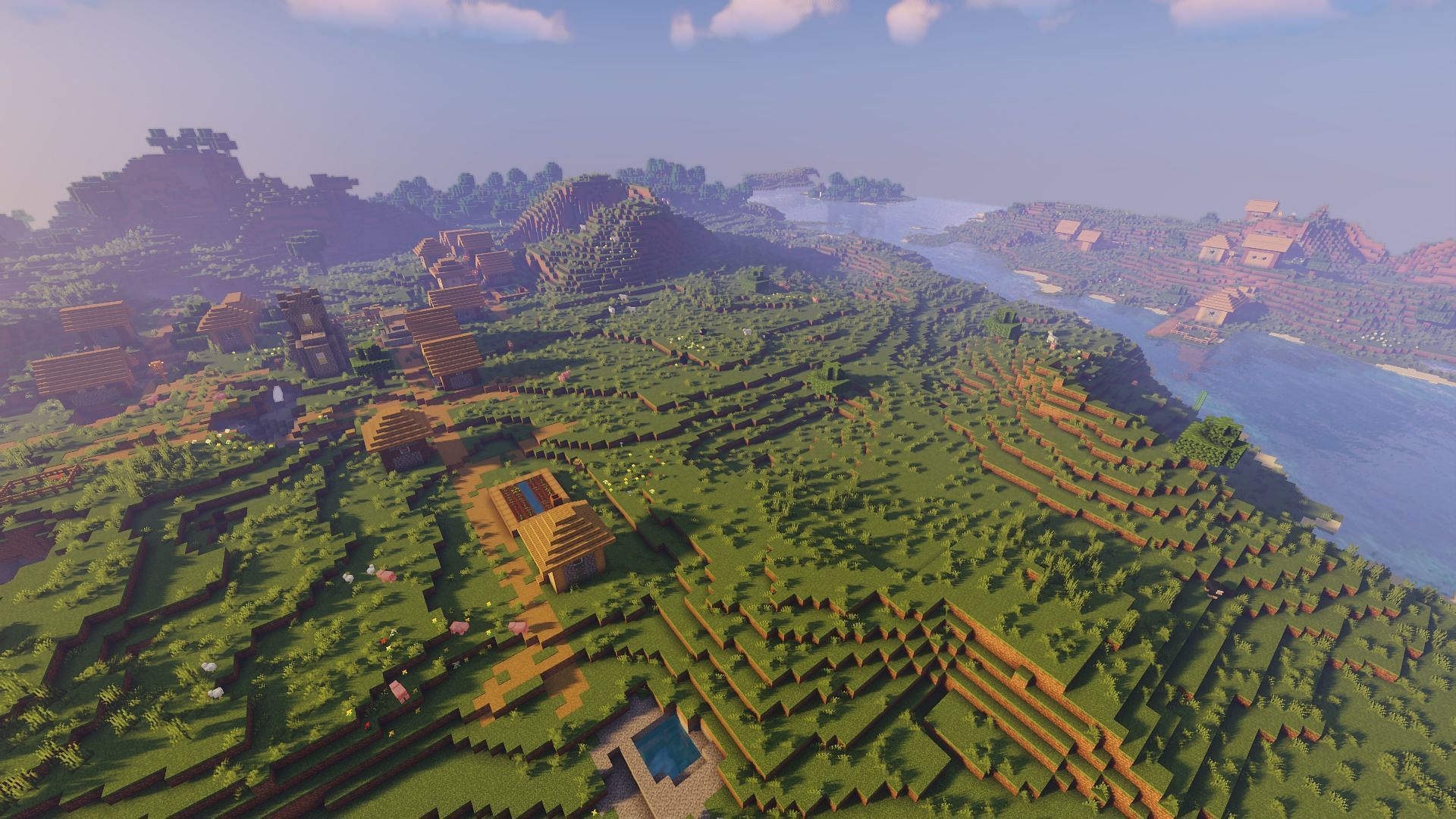 The double villages found right at the spawn (Image via Minecraft)