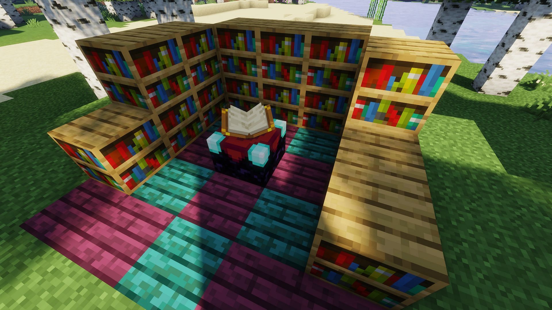 An upgraded level 30 enchanting setup (Image via Minecraft)