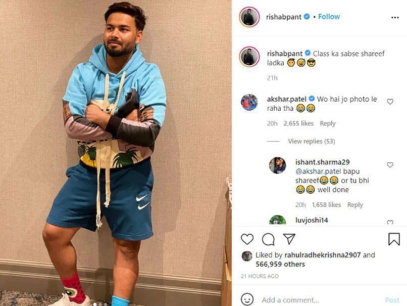 Rishabh Pant was trolled by Axar Patel over his Instagram caption