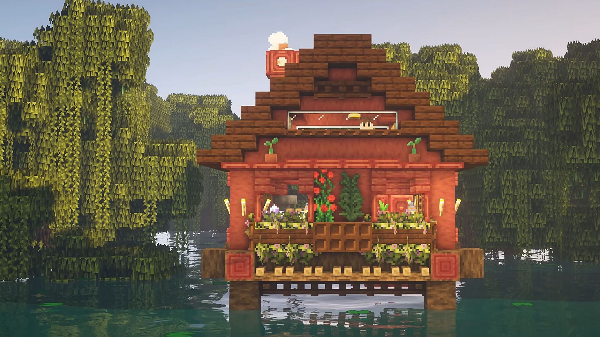 This house makes extensive use of the new type of wood from The Wild Update (Image via Folli/YouTube)