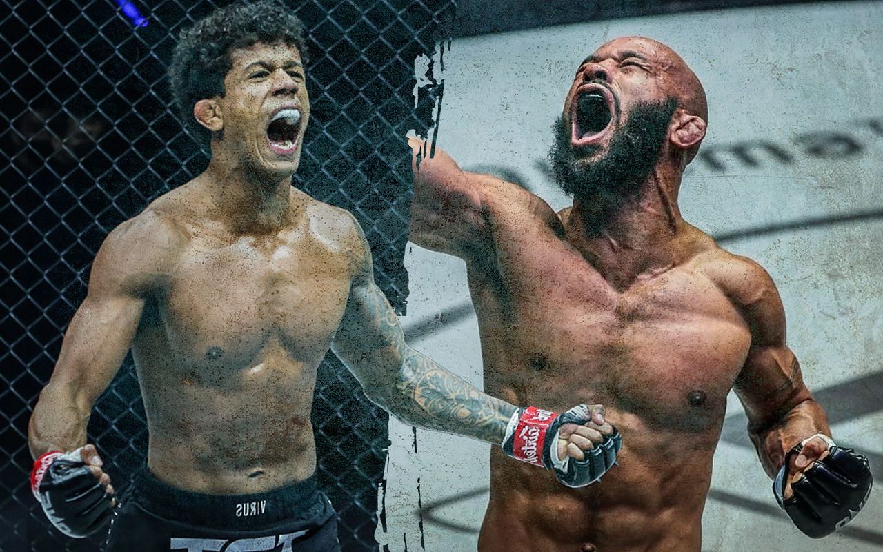Adriano Moraes (left) will defend his ONE flyweight world title against Demetrious Johnson (right) at ONE on Prime Video 1. (Image courtesy ONE)