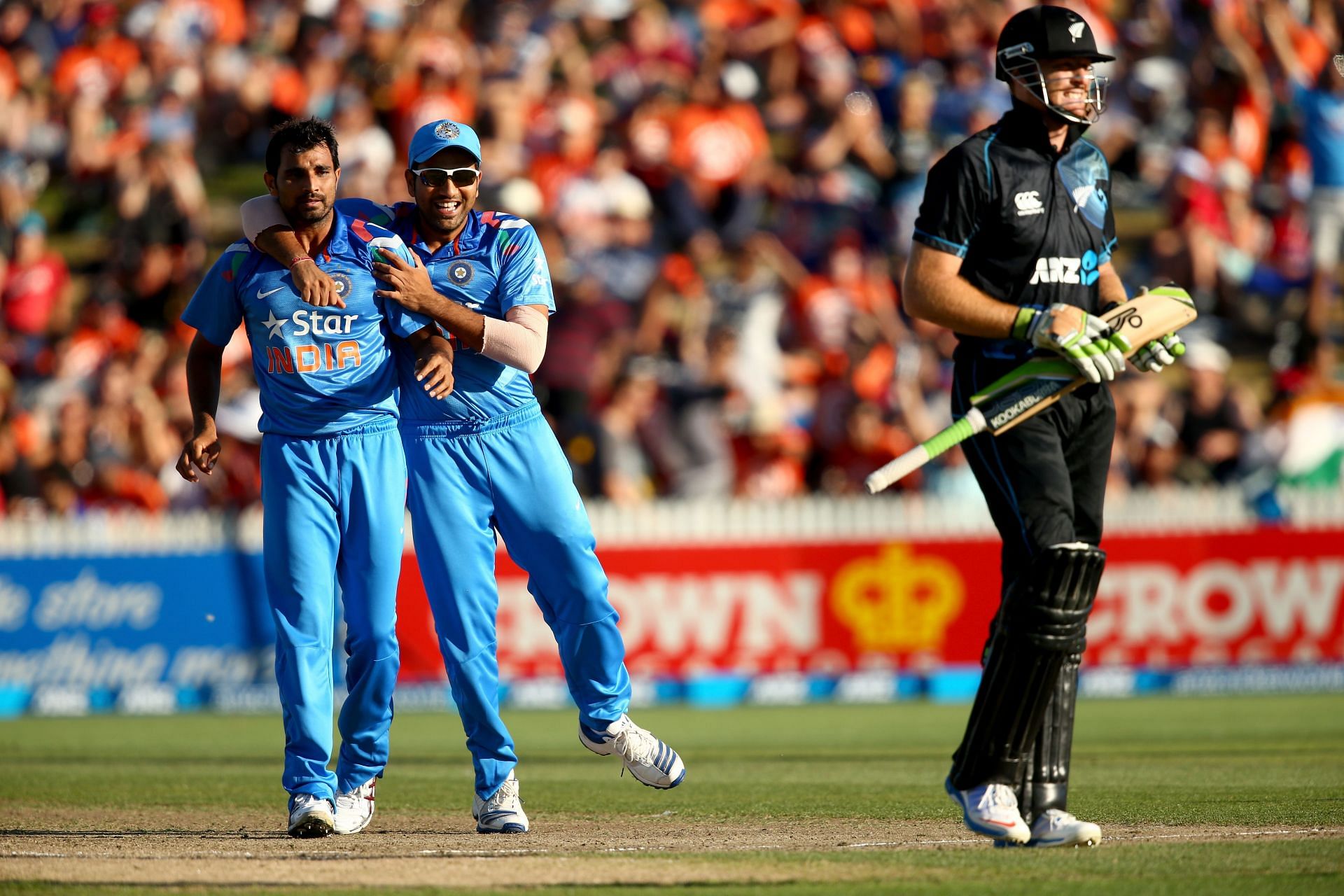 Mohammad Shami and Rohit Sharma during a T20I against New Zealand. Pic: Getty Images