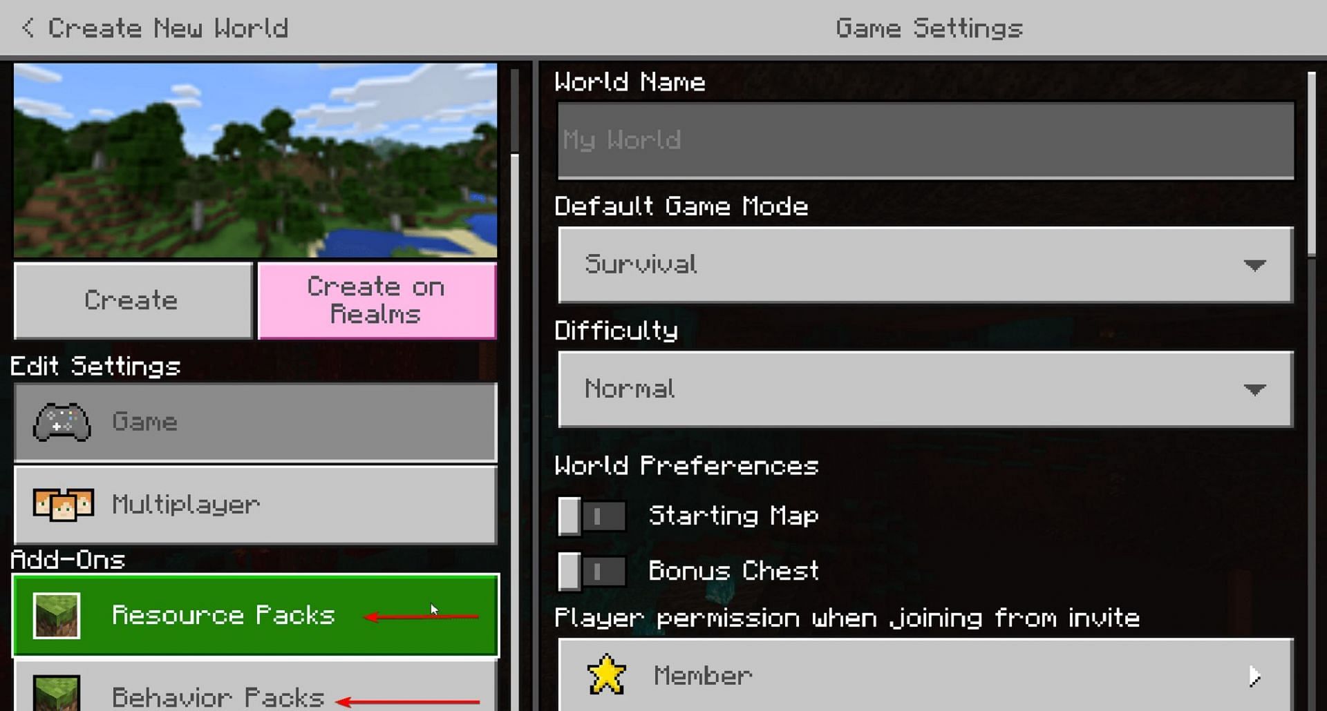 How to back up worlds in Minecraft: Bedrock Edition 2 Minecraft Bedrock's create/edit world menu (Image via Mojang)