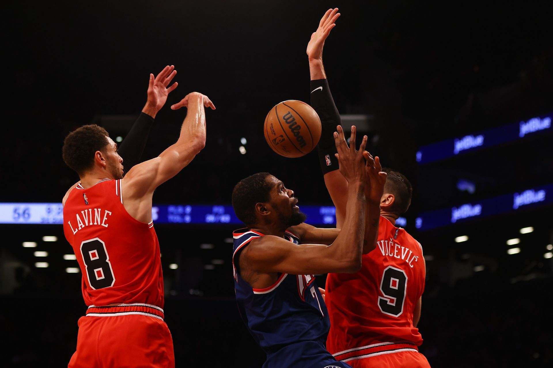 Action from the Chicago Bulls v Brooklyn Nets game