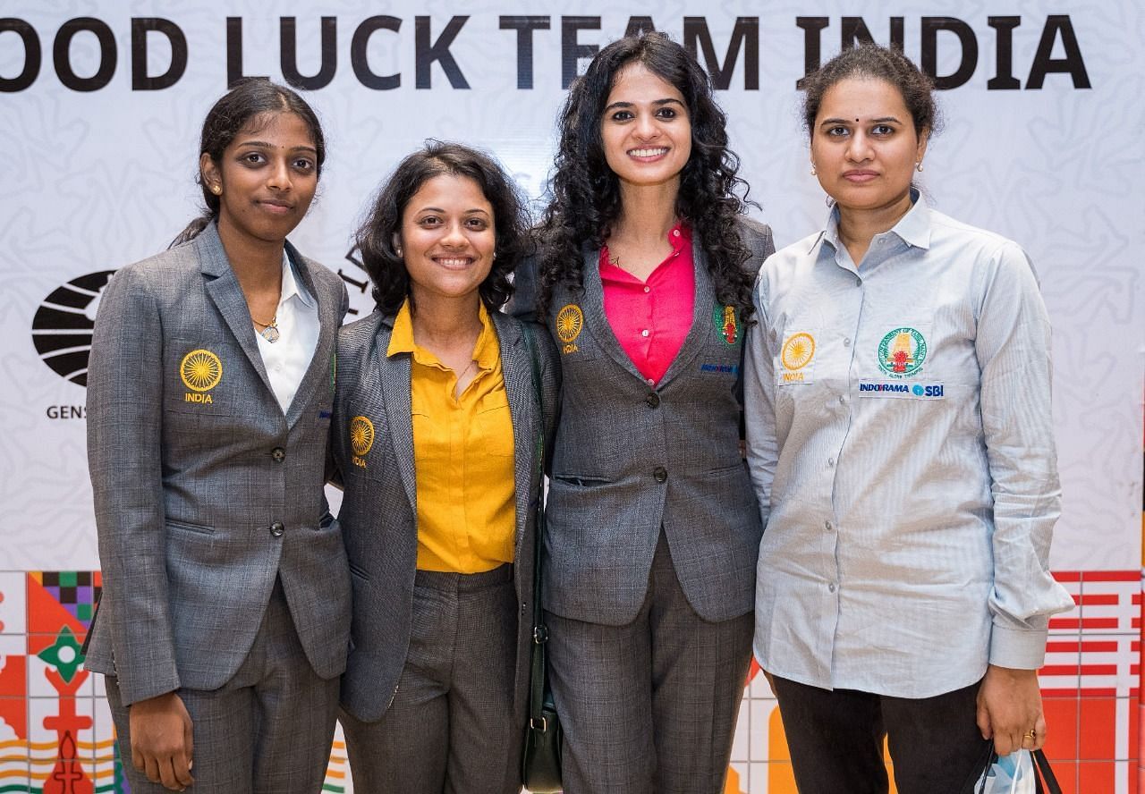 India A team (from L) R Vaishali, Bhakti Kulkarni, Tania Sachdev and Koneru Humpy won a bronze medal at the Chess Olympiad. (Pic credit: FIDE/Lennart Ootes &amp; Stev Bonhage)
