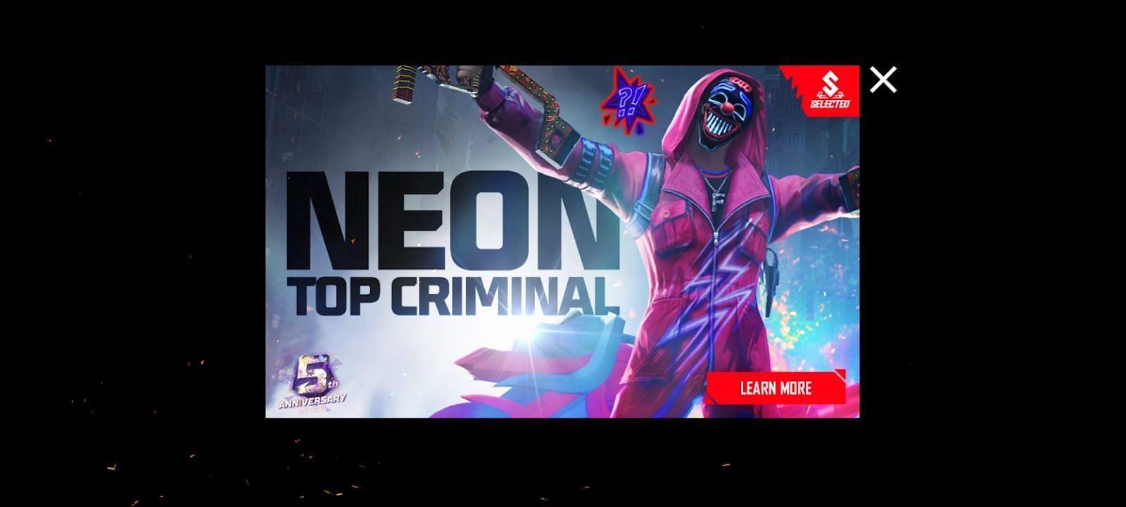 Neon Top Criminal permanecerá disponível no Free Fire MAX por uma semana (Imagem via Garena)