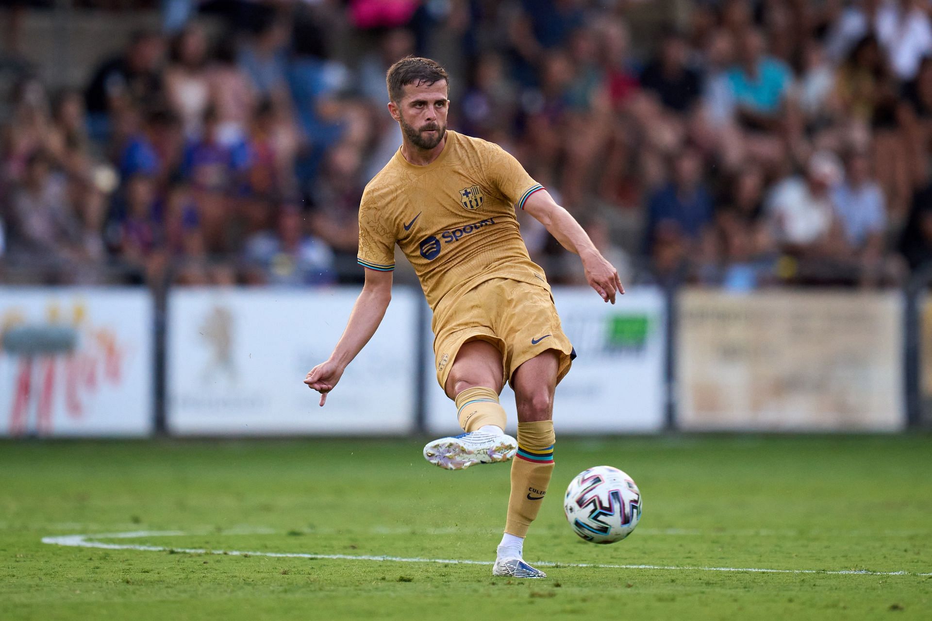 Miralem Pjanic in action against Olot- Pre-Season Friendly