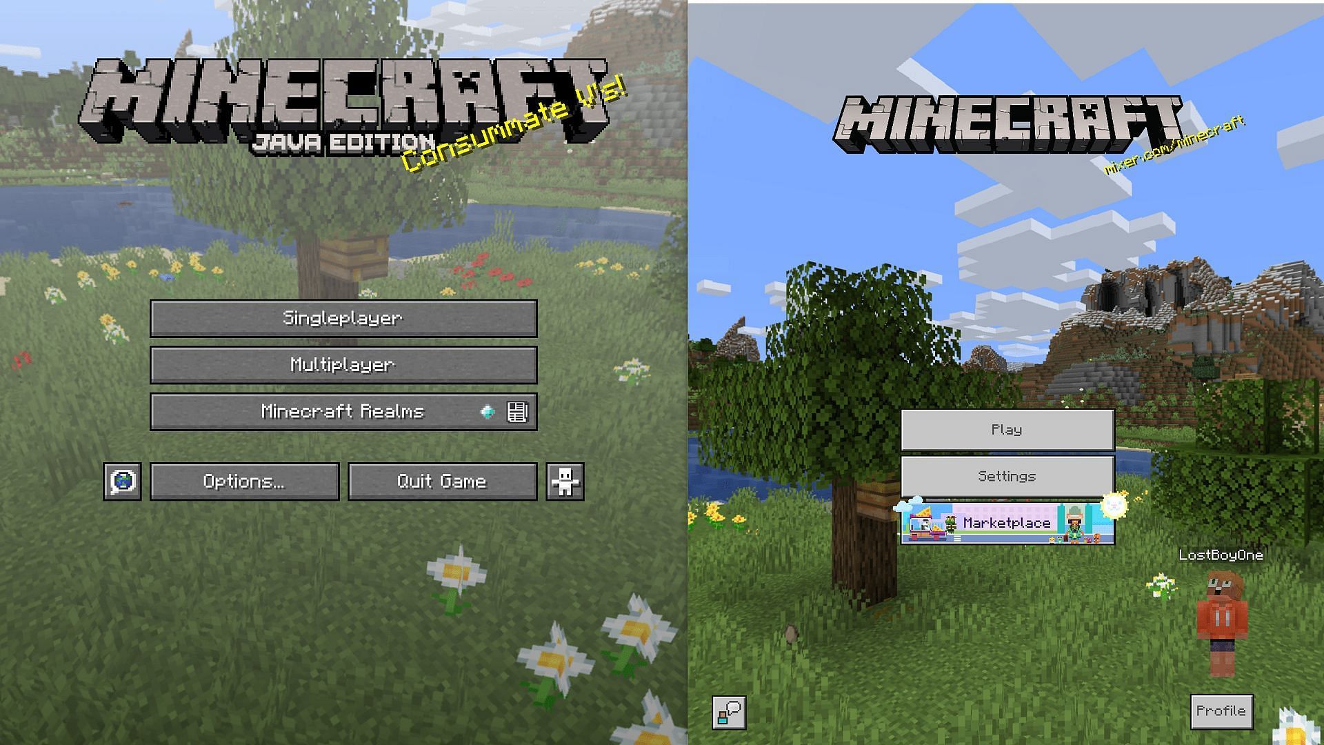 Java and Bedrock Edition main menus in Minecraft (Image via Mojang)