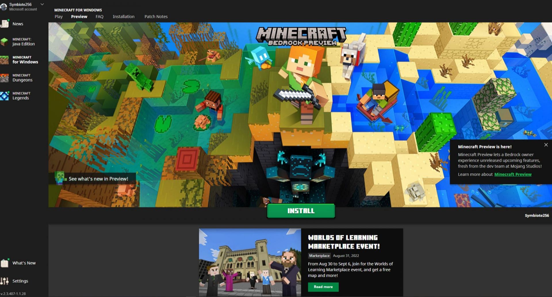 The preview page in the launcher (Image via Mojang)