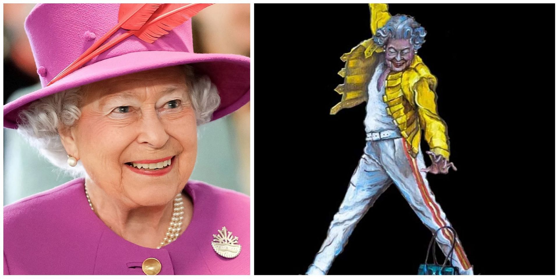 Is the viral picture in which Queen Elizabeth is dressed up as Freddie Mercury made by Banksy? Truth Explored. (Image via Twitter)