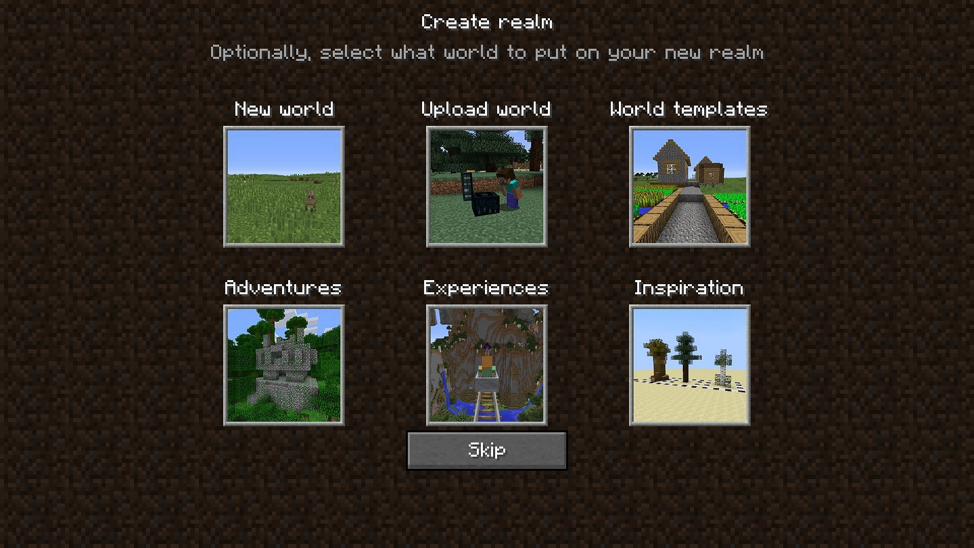 Players can choose from different world options (Image via Mojang)