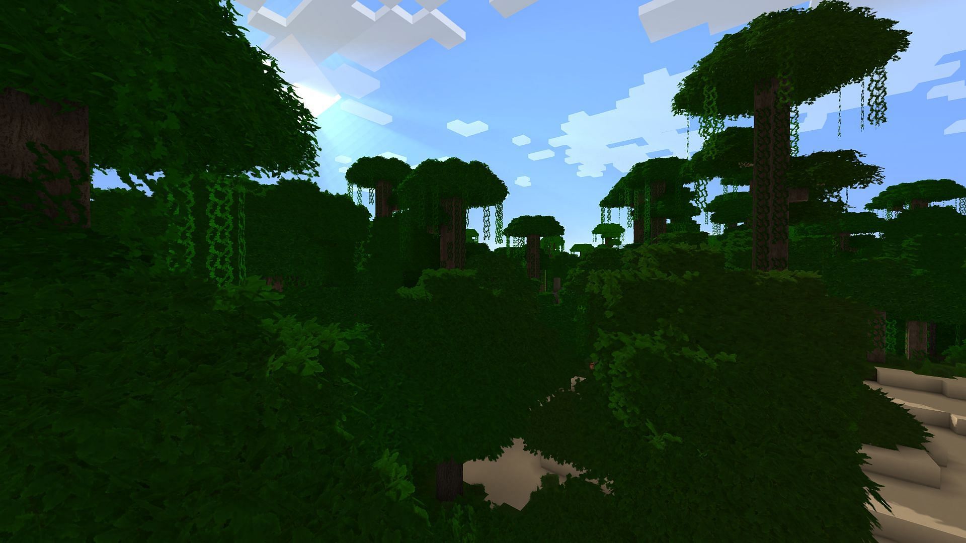 The free version of the Stratum texture pack over a jungle (Image via Minecraft/Mojang)
