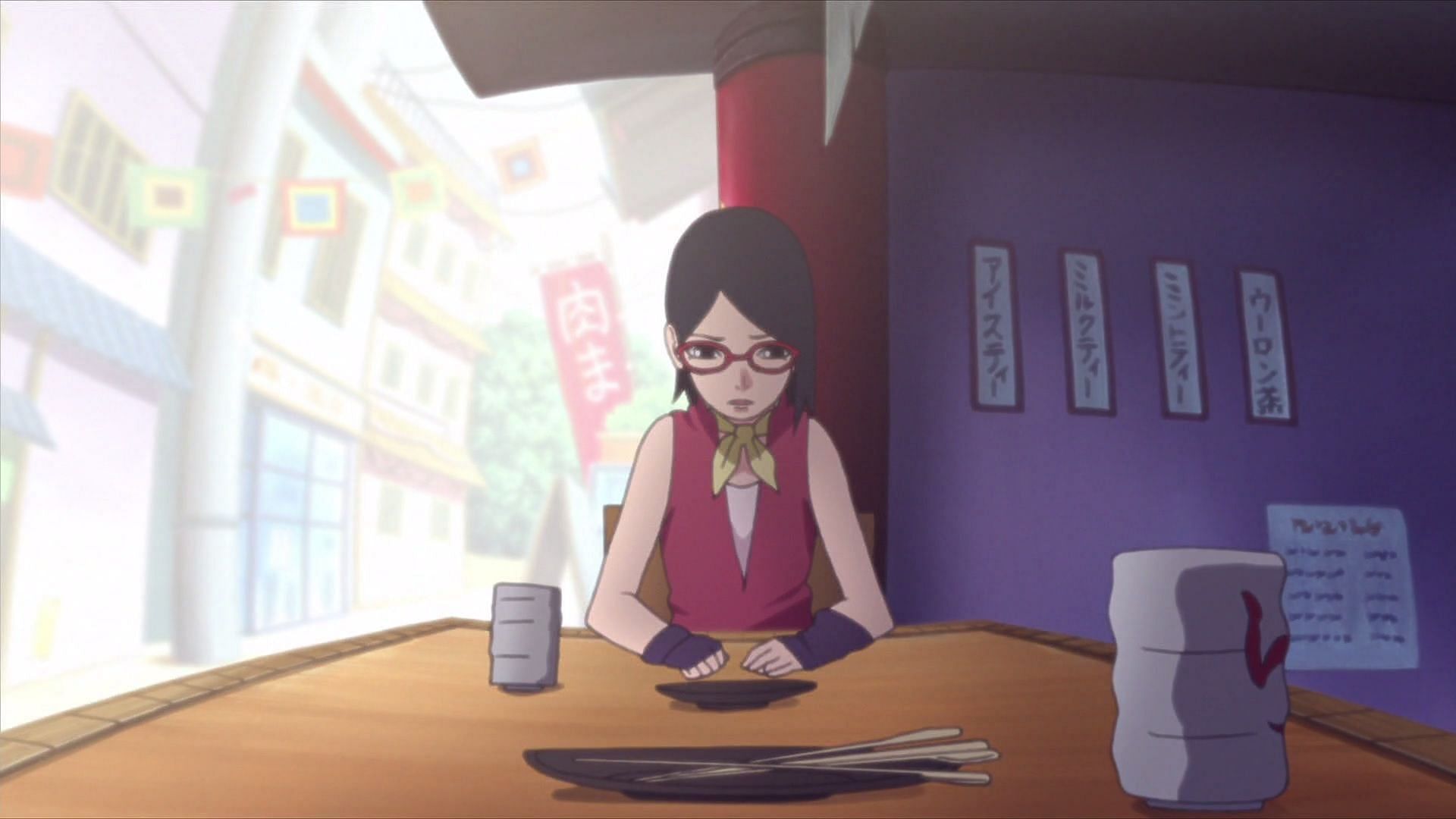 Sarada's outfit in the anime is completely different (Image by Studio Pierrot)