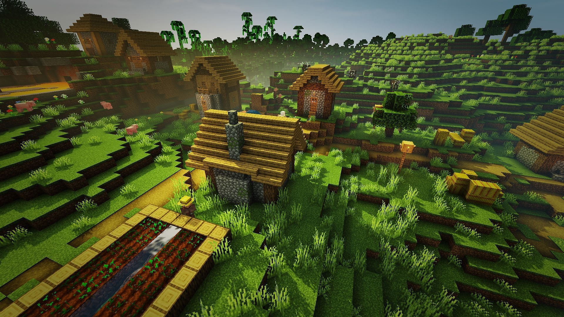 A plains village with the Werrus shader applied (Image via Minecraft)