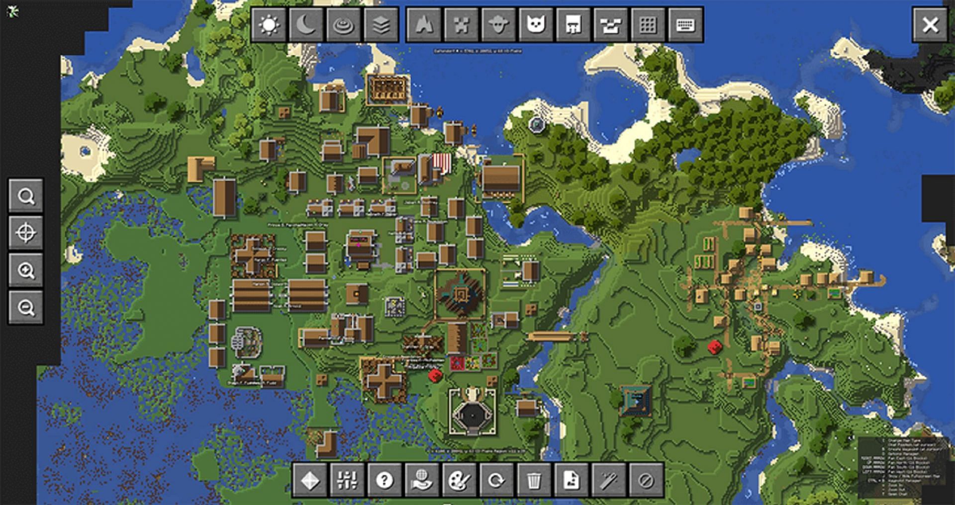 Деревня и другие здания, показанные через Journeymap (изображение через Techbrew)