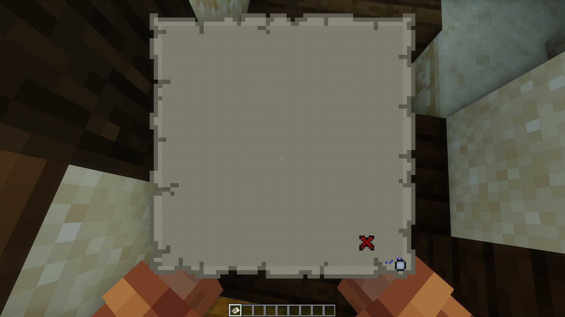 Player location is southeast of the treasure (Image via Minecraft)