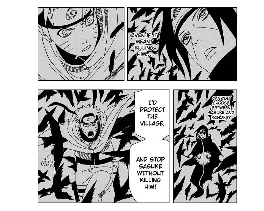 Itachi # 039; kahramanı ile Sasuke hakkında bir konuşma yapan klonu (Masashi Kishimoto / Shueisha aracılığıyla resim)