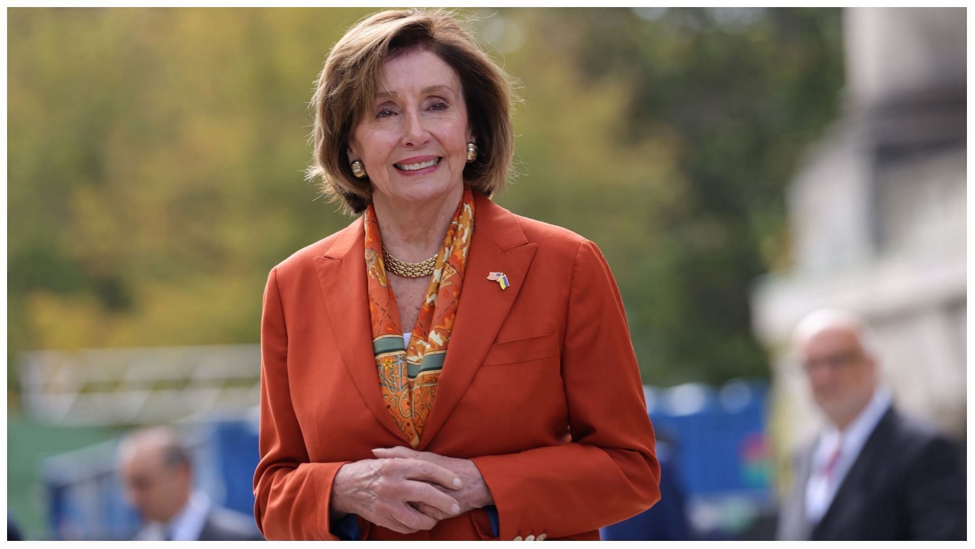 Nancy Pelosi spoke about climate change and cutting carbon emissions at the event (Image via Sean Gallup/Getty Images)