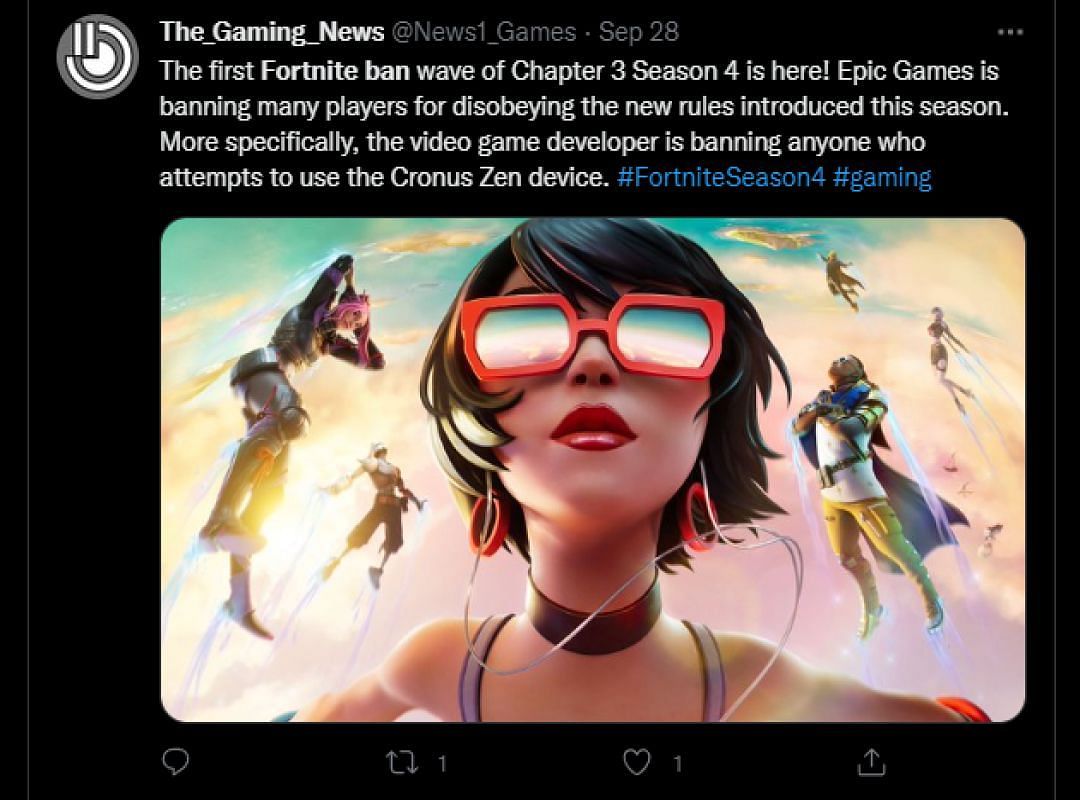 Players are not being banned for using Fortnite Chapter 3 Season 4 Creative XP maps (Image via Twitter/News1_Games)