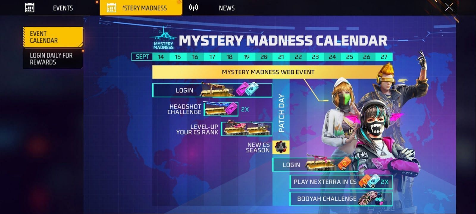 Mystery Madness कैलेंडर (Image via Garena)