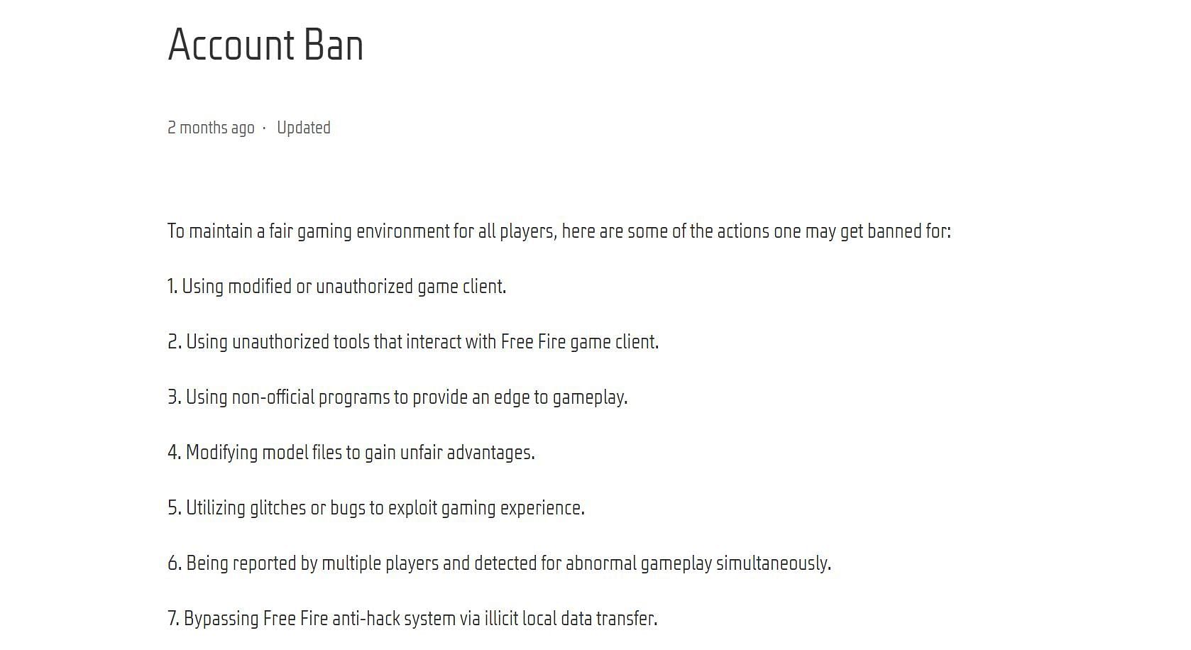 Apart from mods, other activities can also lead to account bans (Image via Garena)