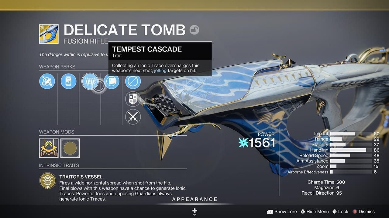 A look at Delicate Tomb's stats in Destiny 2 (Image via Bungie)