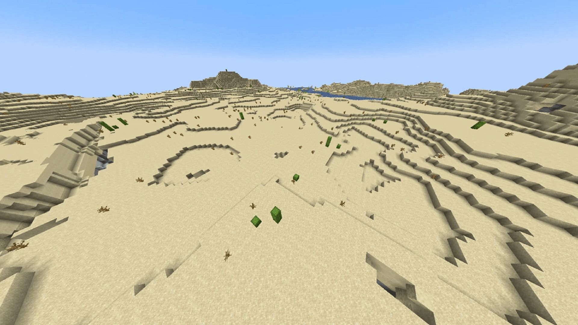 A desert rife with sand blocks, whose low durability allows for relatively quick collection (Image via Minecraft Wiki)