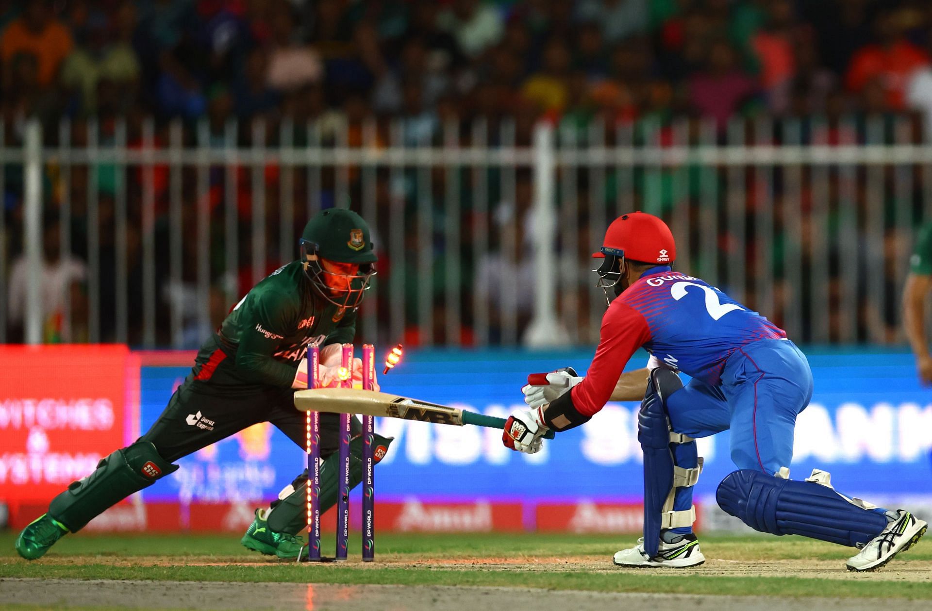 Rahmanullah Gurbaz is stumped during the game against Bangladesh. Pic: Getty Images