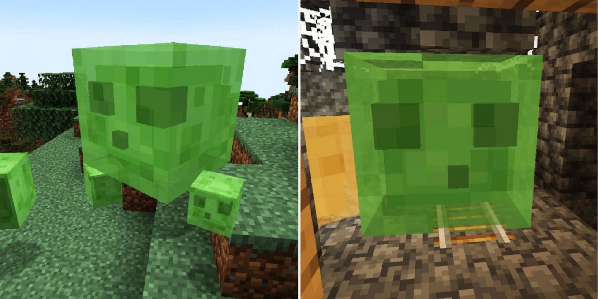 Slimes of various sizes as seen in Minecraft (Image via Mojang)
