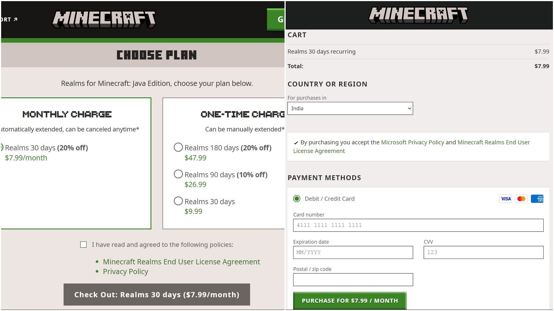 Players must purchase a realms server from the official website (Image via Sportskeeda)