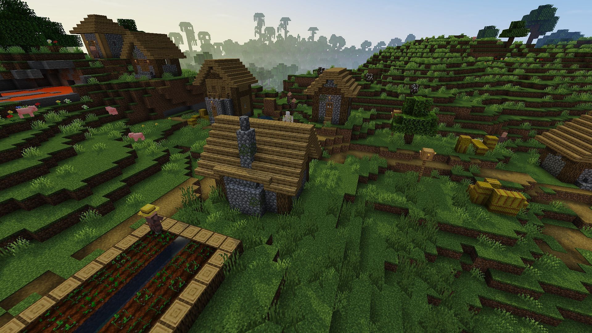 The Plains Village with Lagless Shaders applied (Image via Minecraft)