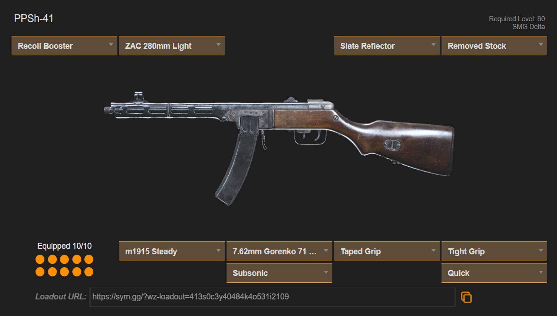 Call of Duty Warzone VG PPSh-41 loadout (Image via sym.gg)
