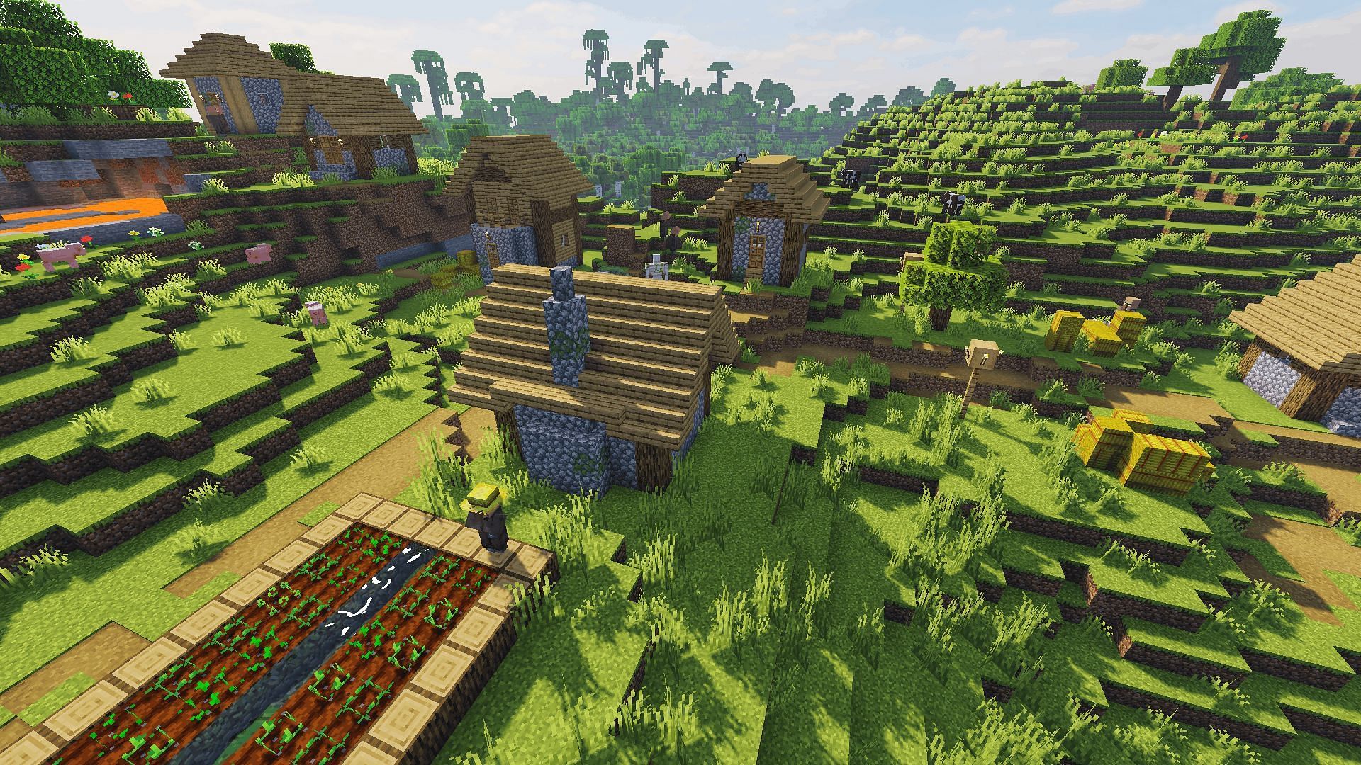 A plains village with the ProjectLuma shader applied (Image via Minecraft)