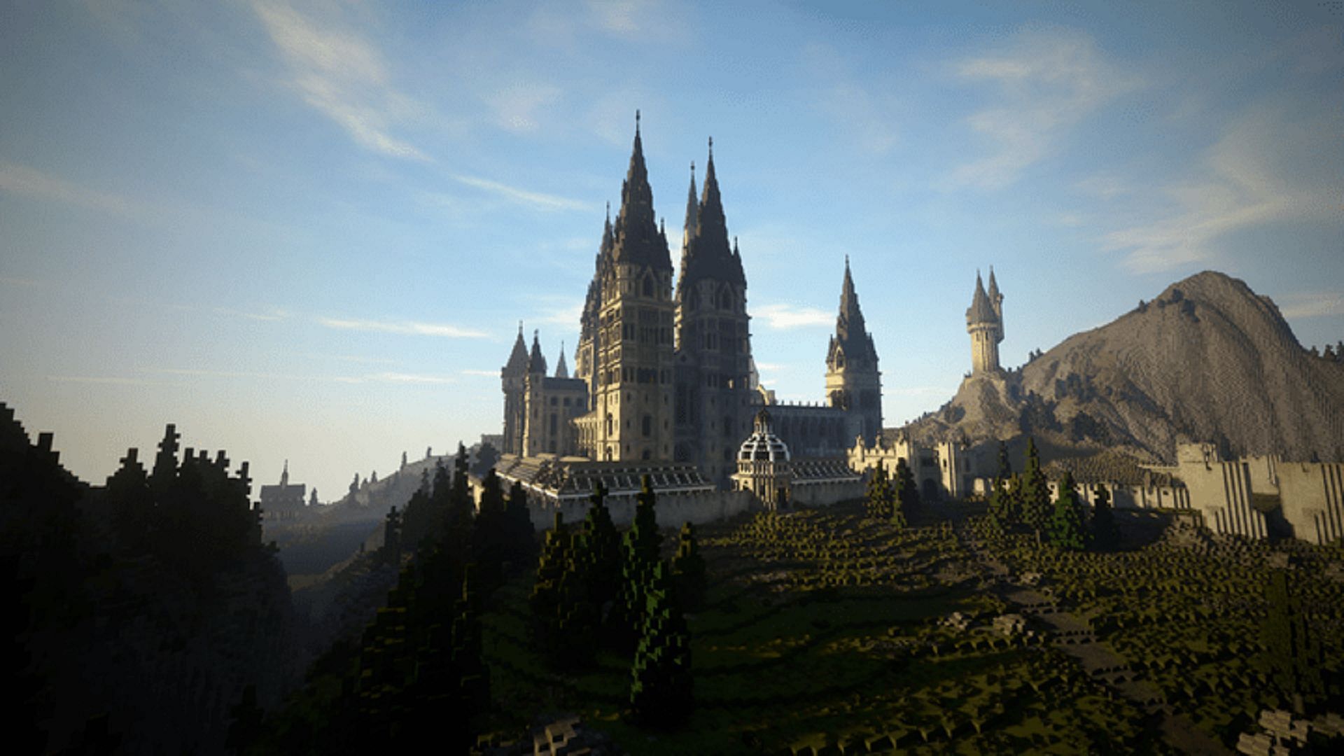 The iconic Hogwarts school as seen in Witchcraft and Wizardry (Image via The Floo Network/Minecraft Maps)