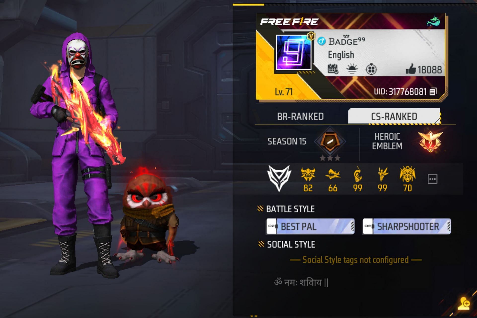 Badge 99 #39 s Free Fire ID stats headshots and monthly income in