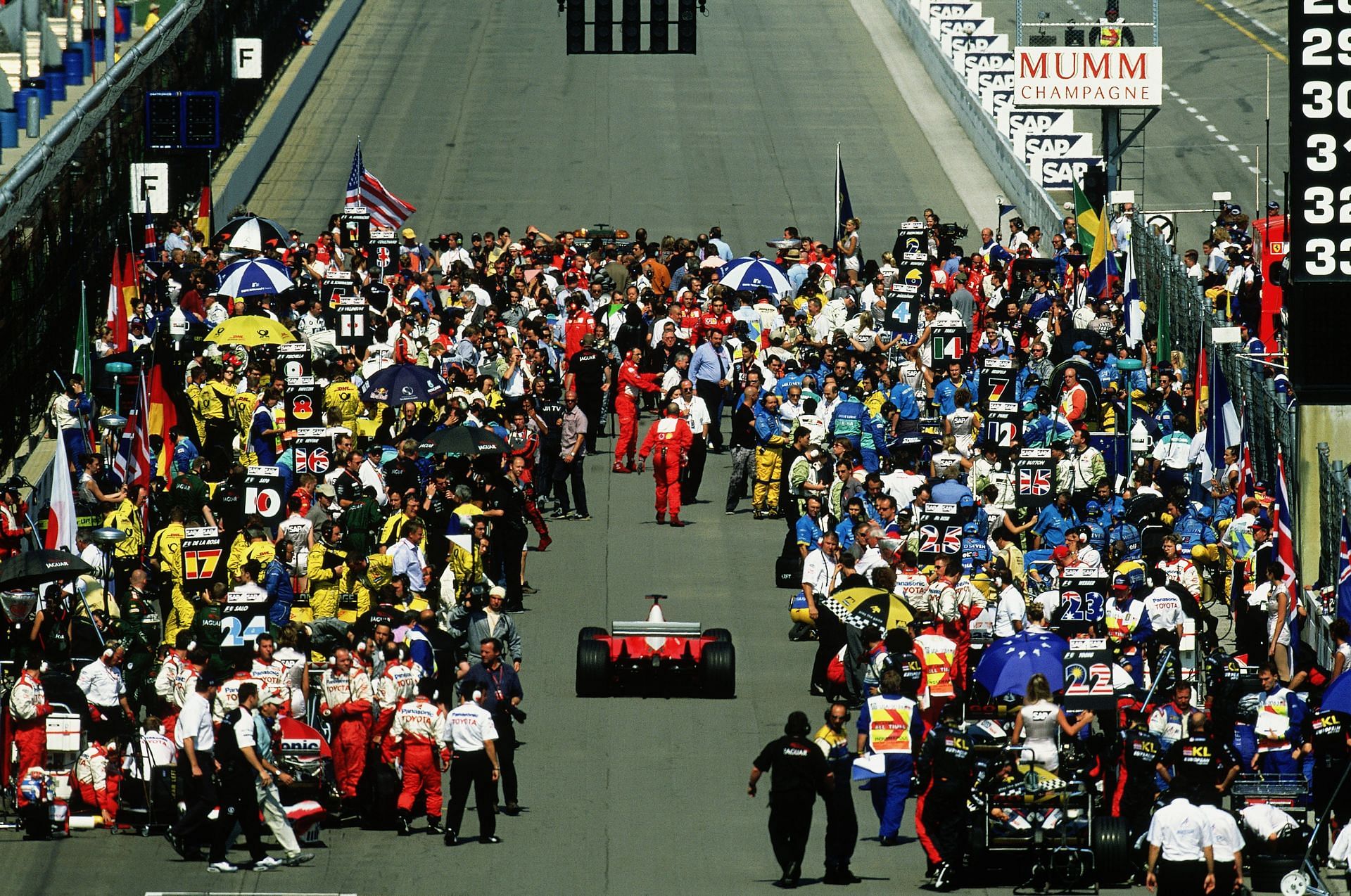 A general view of Team Ferrari driver Michael Schumacher on the grid