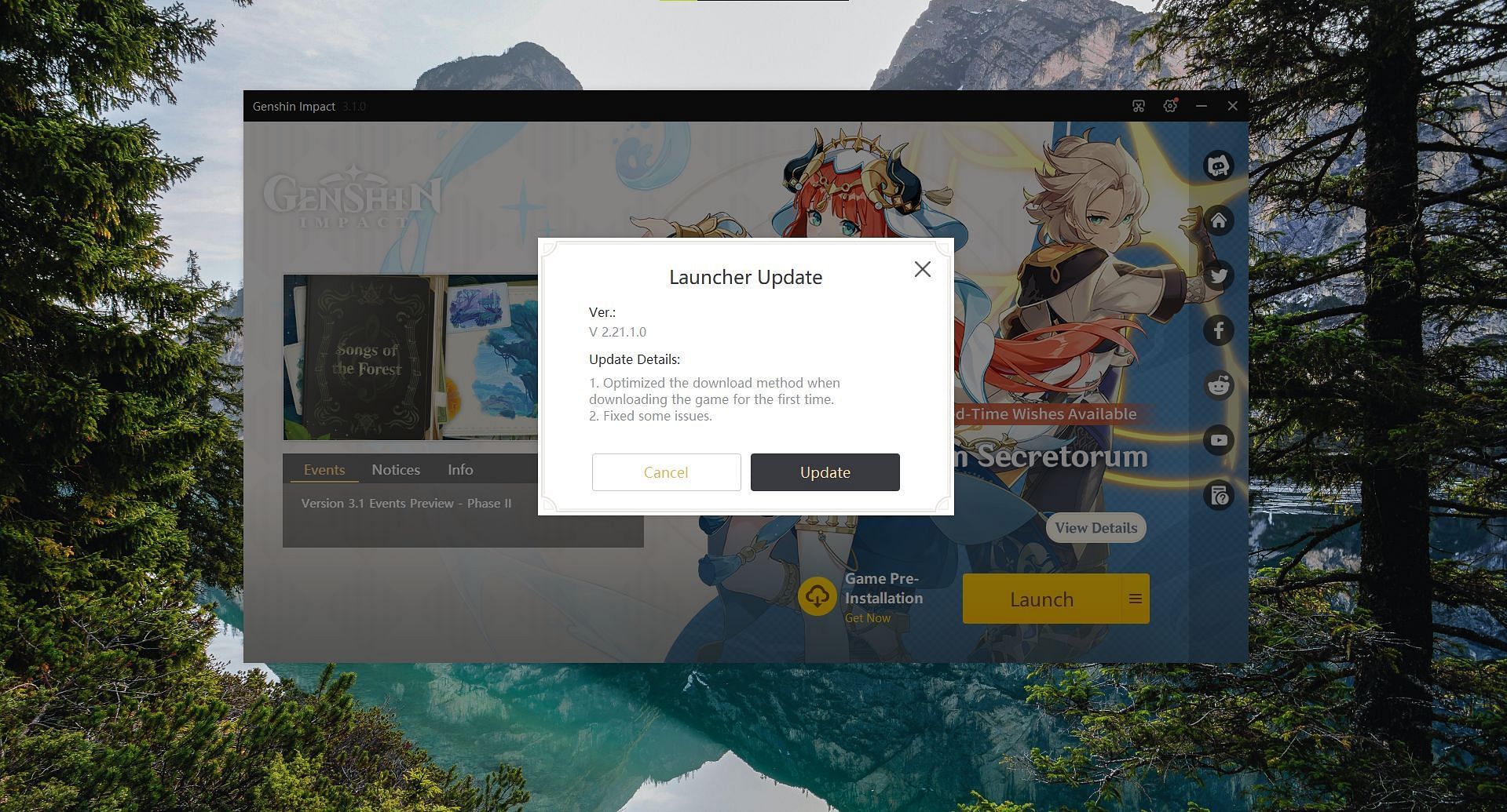 Update the Launcher first before using the pre-installation function (Image via HoYoverse)