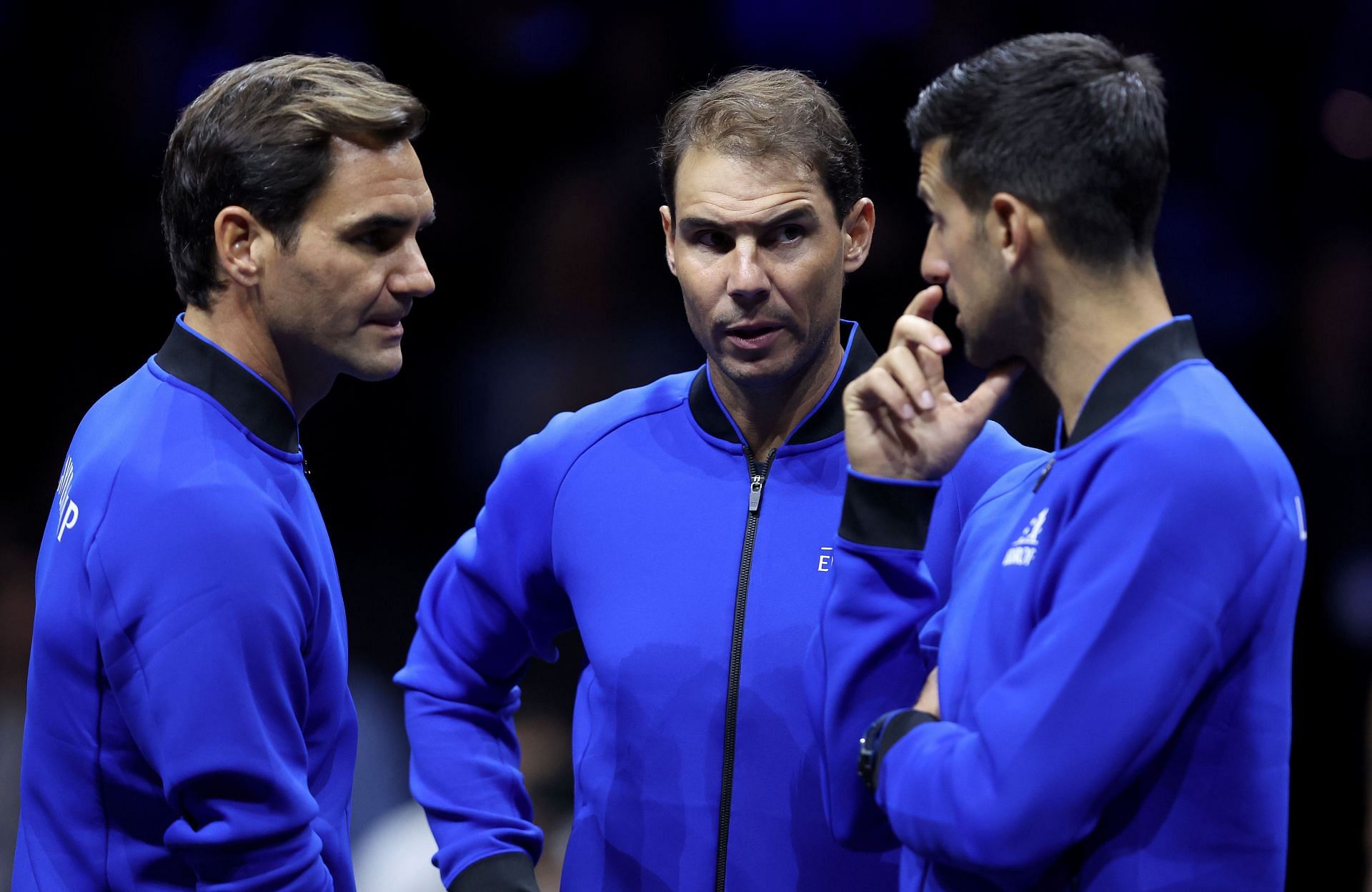 Roger Federer (L), Rafael Nadal (C), and Novak Djokovic