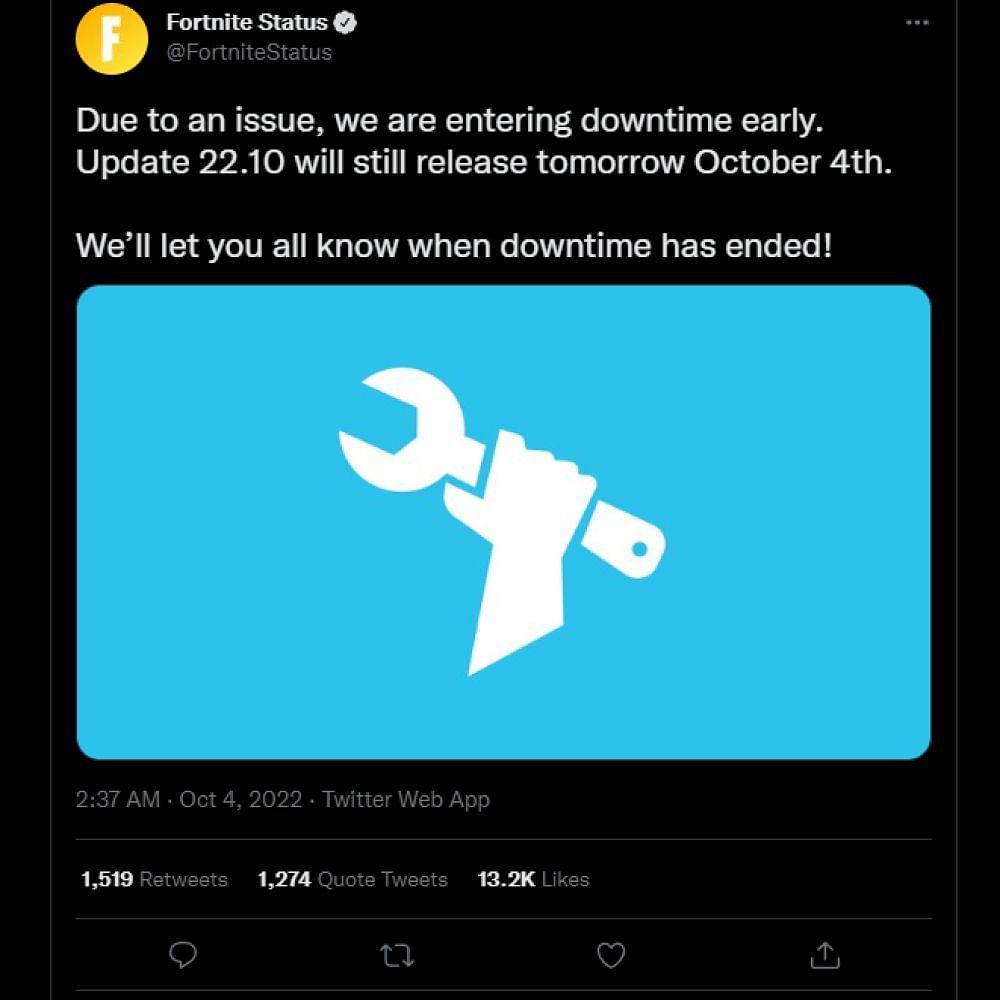 Downtime was rushed for unknown reasons (Image via Twitter/FortniteStatus)