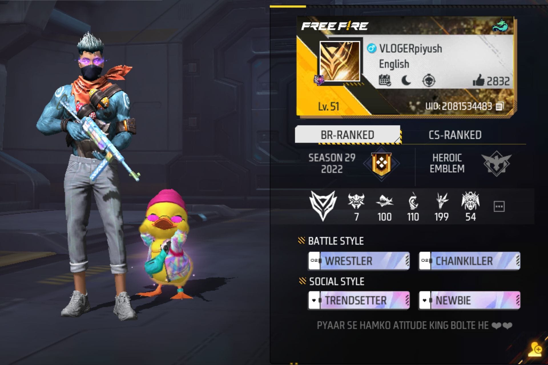 Piyush Joshi Gaming's Free Fire MAX ID, stats, rank, K/D ratio, guild, and YouTube in