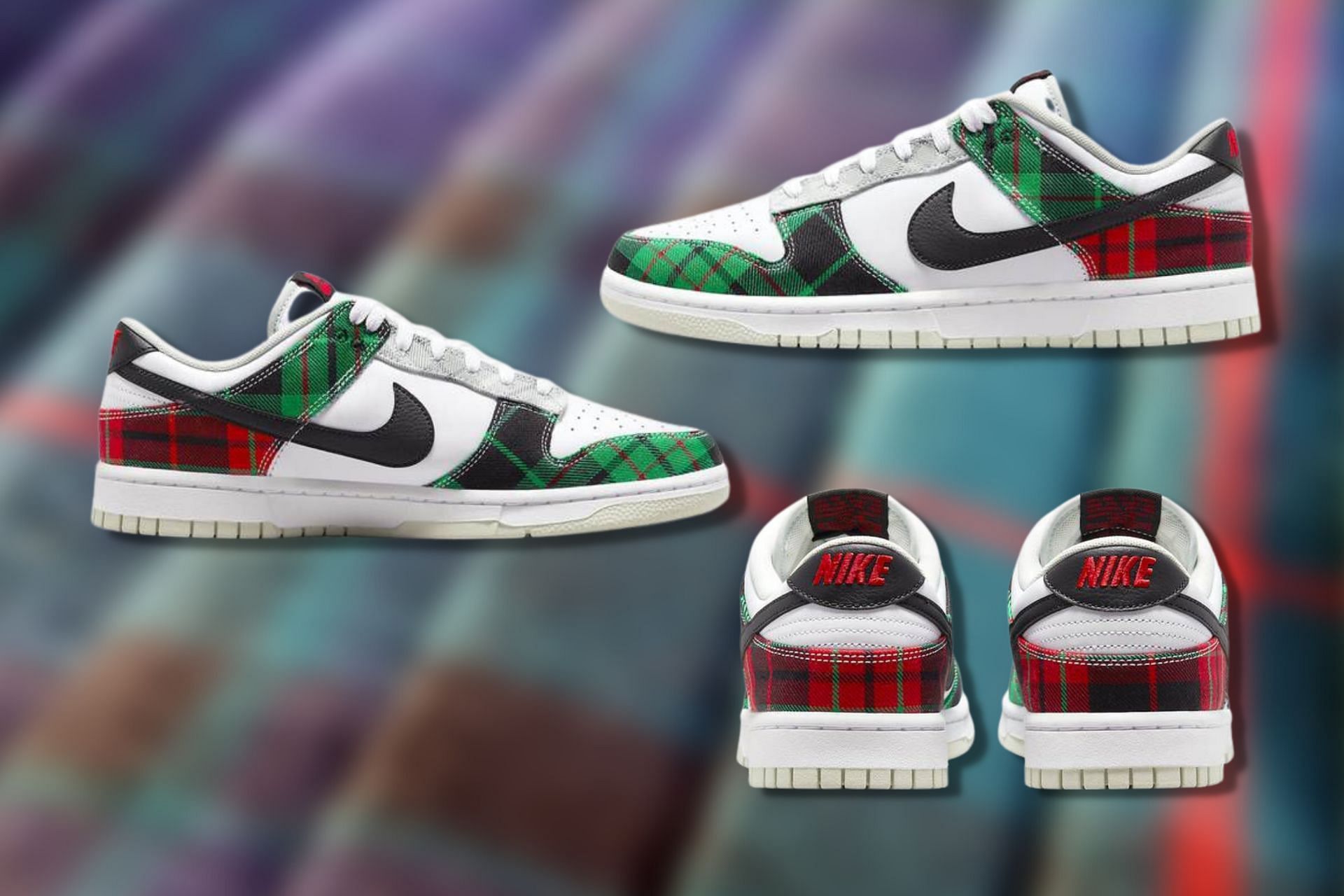 Here&#039;s a detailed look at the impending Nike Dunk Low Plaid sneakers (Image via Sportskeeda)