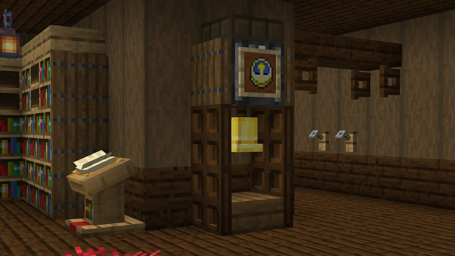Clocks make an excellent centerpiece, such as being placed in an item frame on this grandfather clock (Image via Mojang)