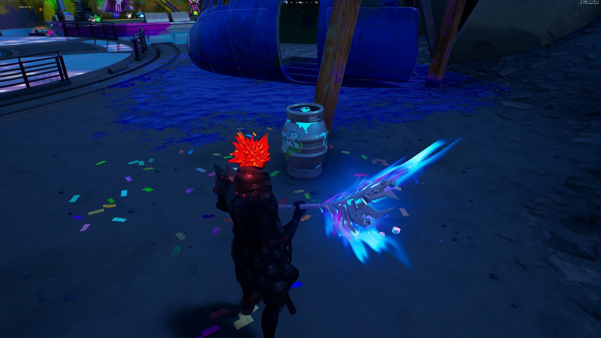 Keep swinging the harvesting tool until the barrel breaks (Image via Epic Games/Fortnite)